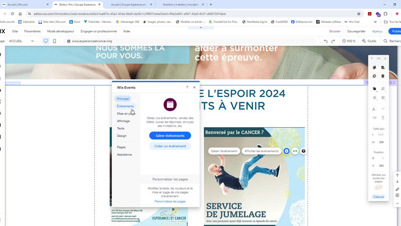 Modifier les événements sur l'accueil